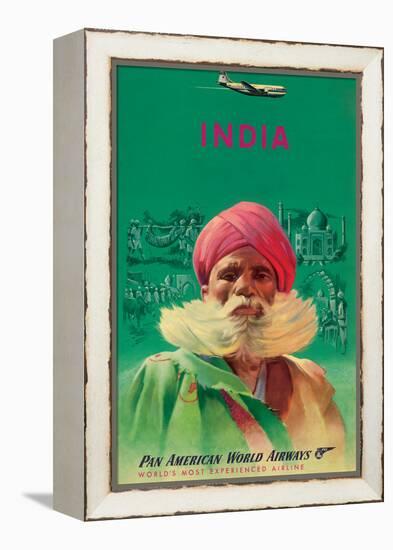India - Sikh in Turban - Pan American World Airways - Vintage Airline Travel Poster, 1950s-Pacifica Island Art-Framed Stretched Canvas