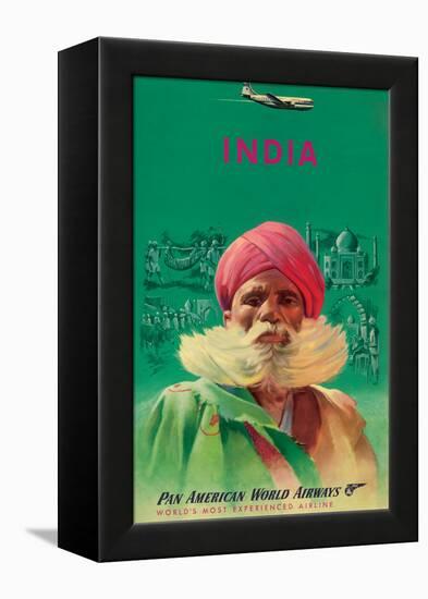 India - Sikh in Turban - Pan American World Airways - Vintage Airline Travel Poster, 1950s-Pacifica Island Art-Framed Stretched Canvas