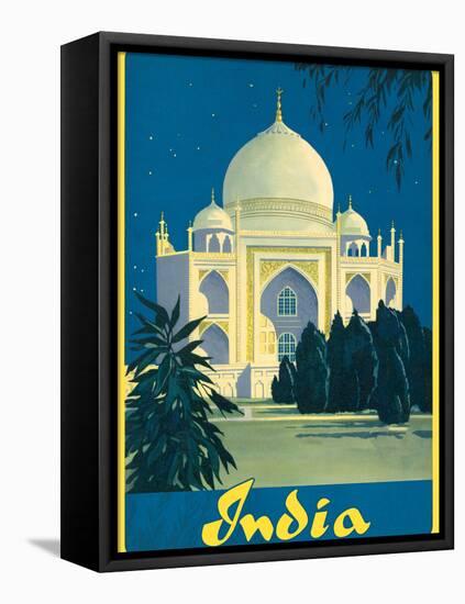 India - Taj Mahal, Agra Uttar Pradesh - Vintage Travel Poster, 1930s-Pacifica Island Art-Framed Stretched Canvas