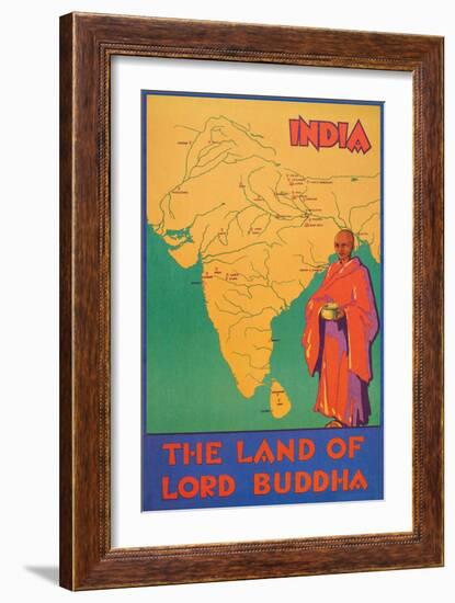 India Travel Poster, Lord Buddha-null-Framed Art Print