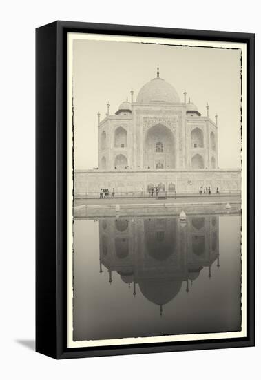 India, Uttar Pradesh, Agra, Black and White of the Taj Mahal Reflected in One of the Bathing Pools-Alex Robinson-Framed Premier Image Canvas