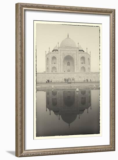 India, Uttar Pradesh, Agra, Black and White of the Taj Mahal Reflected in One of the Bathing Pools-Alex Robinson-Framed Photographic Print