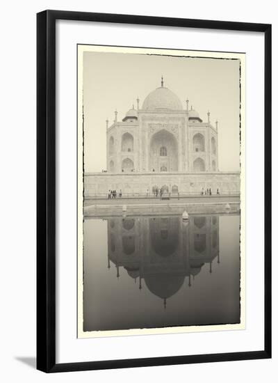 India, Uttar Pradesh, Agra, Black and White of the Taj Mahal Reflected in One of the Bathing Pools-Alex Robinson-Framed Photographic Print