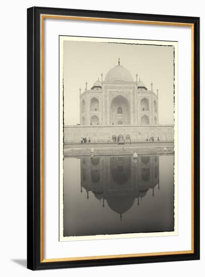 India, Uttar Pradesh, Agra, Black and White of the Taj Mahal Reflected in One of the Bathing Pools-Alex Robinson-Framed Photographic Print