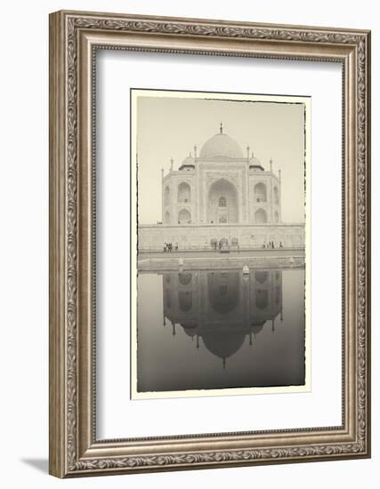 India, Uttar Pradesh, Agra, Black and White of the Taj Mahal Reflected in One of the Bathing Pools-Alex Robinson-Framed Photographic Print