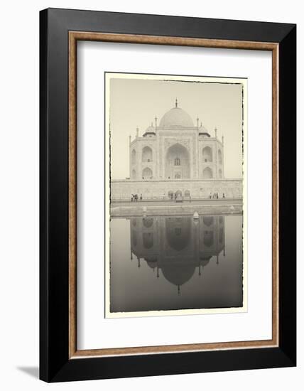 India, Uttar Pradesh, Agra, Black and White of the Taj Mahal Reflected in One of the Bathing Pools-Alex Robinson-Framed Photographic Print