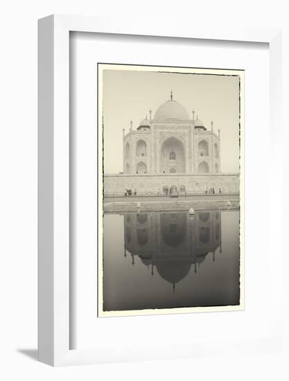 India, Uttar Pradesh, Agra, Black and White of the Taj Mahal Reflected in One of the Bathing Pools-Alex Robinson-Framed Photographic Print