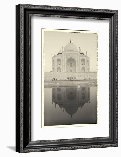 India, Uttar Pradesh, Agra, Black and White of the Taj Mahal Reflected in One of the Bathing Pools-Alex Robinson-Framed Photographic Print