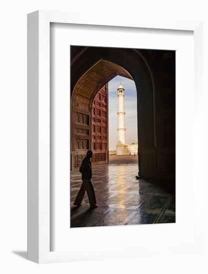 India, Uttar Pradesh. Agra. Taj Mahal minaret framed by mosque arch-Alison Jones-Framed Photographic Print