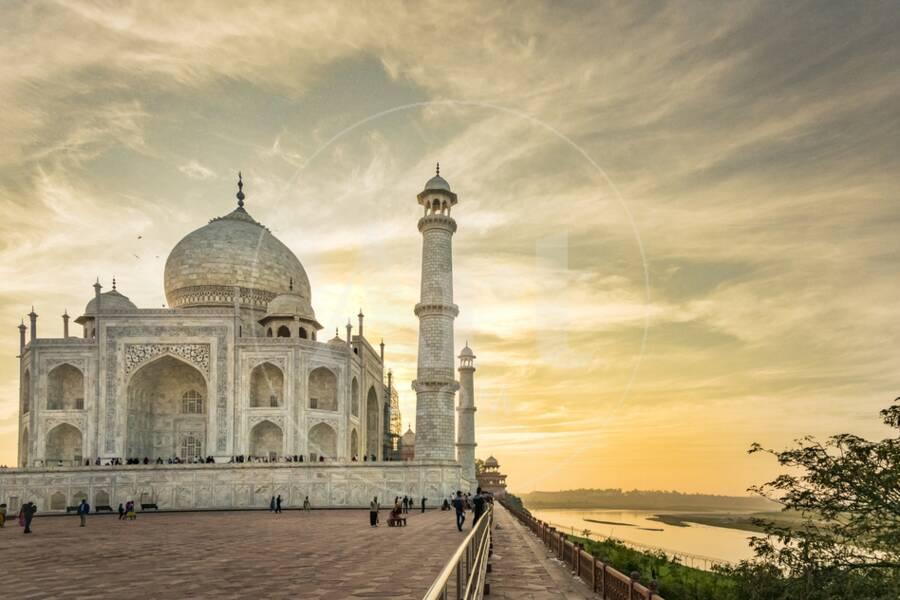 India Uttar Pradesh Agra Taj Mahal Tomb And Minarets On The Taj Mahal Tomb And Minarets On The Yamuna River At Sunset Photographic Print By Alison Jones Art Com