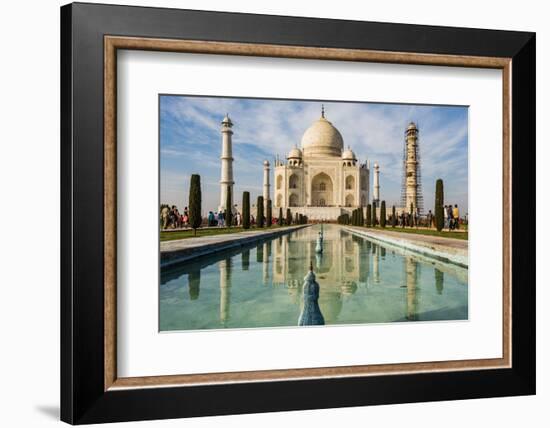 India, Uttar Pradesh. Agra. Taj Mahal tomb and minarets with reflecting pool in foreground-Alison Jones-Framed Photographic Print