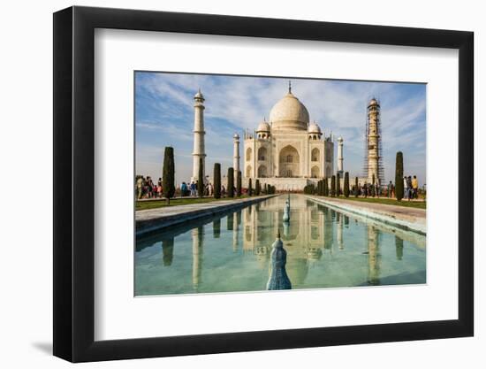 India, Uttar Pradesh. Agra. Taj Mahal tomb and minarets with reflecting pool in foreground-Alison Jones-Framed Photographic Print