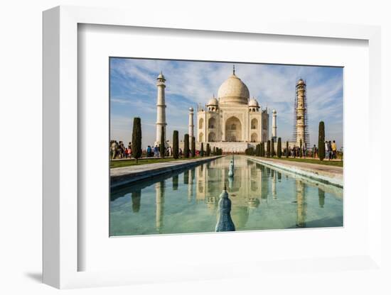 India, Uttar Pradesh. Agra. Taj Mahal tomb and minarets with reflecting pool in foreground-Alison Jones-Framed Photographic Print