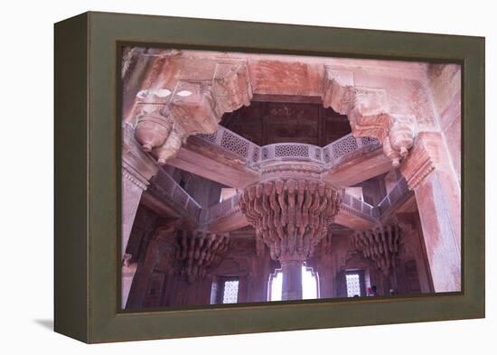 India, Utter Pradesh. Agra Fort . Richly Decorated Semi-Circular Red Sandstone Fort-Emily Wilson-Framed Premier Image Canvas