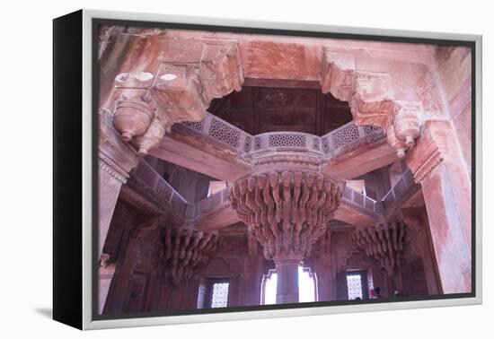 India, Utter Pradesh. Agra Fort . Richly Decorated Semi-Circular Red Sandstone Fort-Emily Wilson-Framed Premier Image Canvas