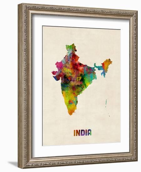 India Watercolor Map-Michael Tompsett-Framed Art Print