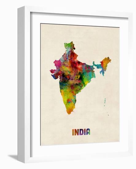 India Watercolor Map-Michael Tompsett-Framed Art Print