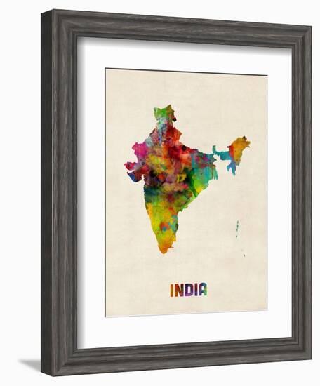 India Watercolor Map-Michael Tompsett-Framed Art Print