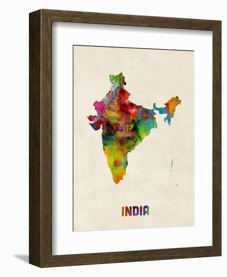 India Watercolor Map-Michael Tompsett-Framed Art Print