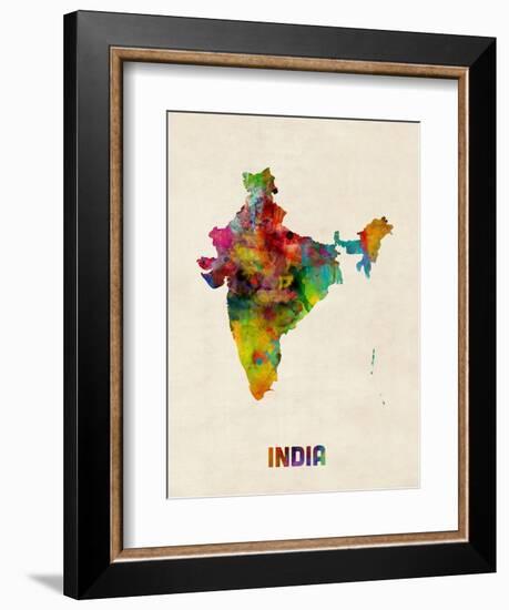 India Watercolor Map-Michael Tompsett-Framed Art Print