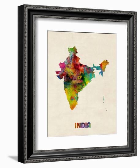 India Watercolor Map-Michael Tompsett-Framed Art Print