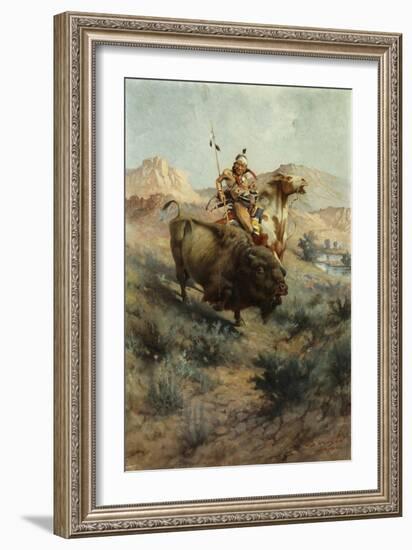 Indian and Buffalo, 1891-Edgar Samuel Paxson-Framed Giclee Print