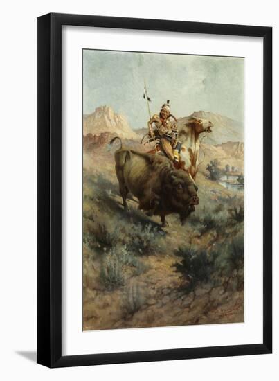 Indian and Buffalo, 1891-Edgar Samuel Paxson-Framed Giclee Print