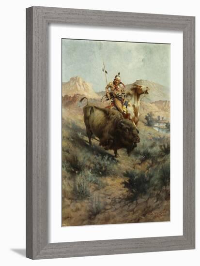 Indian and Buffalo-Edgar Samuel Paxson-Framed Giclee Print