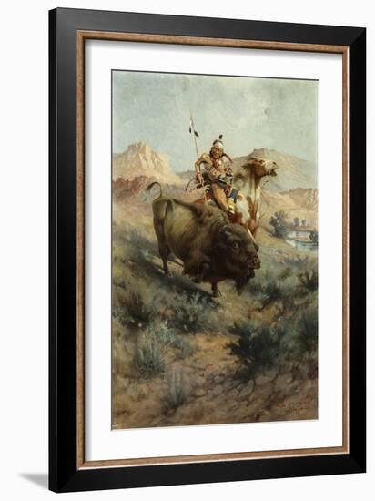 Indian and Buffalo-Edgar Samuel Paxson-Framed Giclee Print