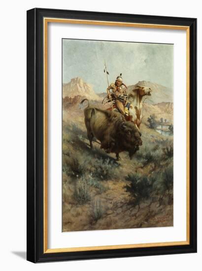 Indian and Buffalo-Edgar Samuel Paxson-Framed Giclee Print