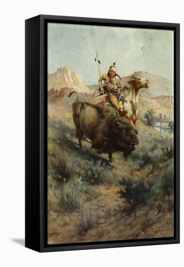 Indian and Buffalo-Edgar Samuel Paxson-Framed Premier Image Canvas