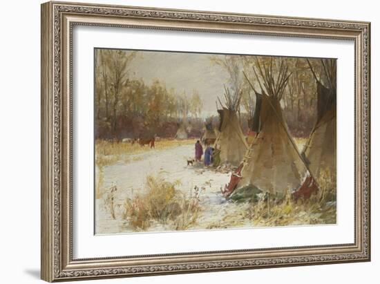 Indian Camp in the Snow-Joseph Henry Sharp-Framed Giclee Print