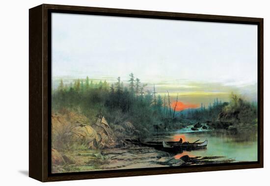 Indian Camp-Albert Bierstadt-Framed Stretched Canvas