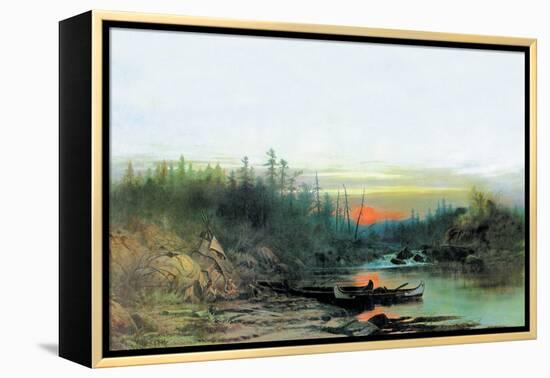 Indian Camp-Albert Bierstadt-Framed Stretched Canvas