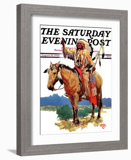 "Indian Chief on Horseback," Saturday Evening Post Cover, August 22, 1936-Charles Hargens-Framed Giclee Print