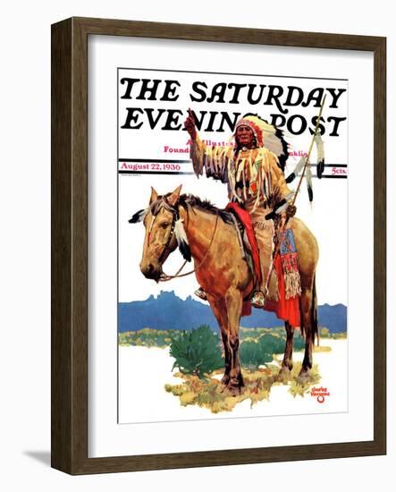 "Indian Chief on Horseback," Saturday Evening Post Cover, August 22, 1936-Charles Hargens-Framed Giclee Print