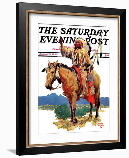 "Indian Chief on Horseback," Saturday Evening Post Cover, August 22, 1936-Charles Hargens-Framed Giclee Print