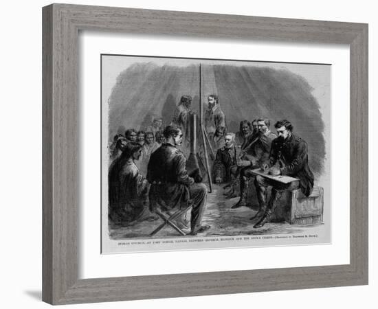 Indian Council at Fort Dodge, Kansas, between General Hancock and the Kiowa Chiefs. Sketched by The-null-Framed Giclee Print