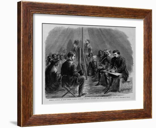 Indian Council at Fort Dodge, Kansas, between General Hancock and the Kiowa Chiefs. Sketched by The-null-Framed Giclee Print