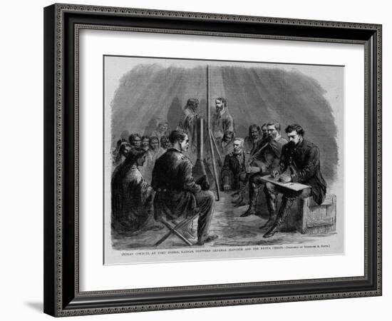 Indian Council at Fort Dodge, Kansas, between General Hancock and the Kiowa Chiefs. Sketched by The-null-Framed Giclee Print