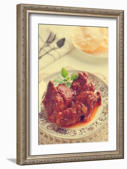 Indian Curry Chicken. Popular Indian Dish on Dining Table in Retro Vintage Style.-szefei-Framed Photographic Print