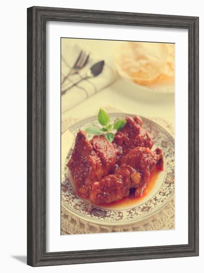 Indian Curry Chicken. Popular Indian Dish on Dining Table in Retro Vintage Style.-szefei-Framed Photographic Print