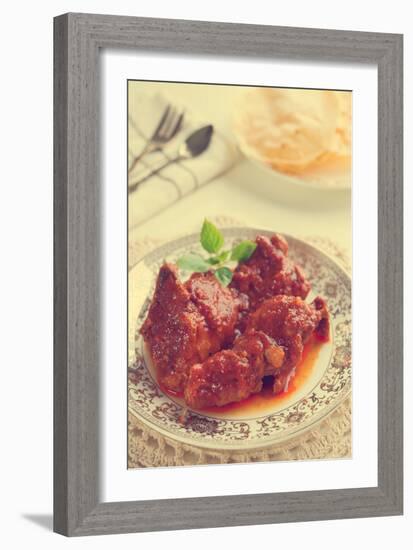 Indian Curry Chicken. Popular Indian Dish on Dining Table in Retro Vintage Style.-szefei-Framed Photographic Print