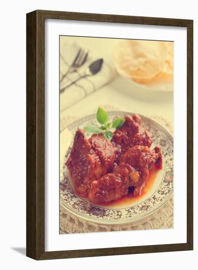 Indian Curry Chicken. Popular Indian Dish on Dining Table in Retro Vintage Style.-szefei-Framed Photographic Print