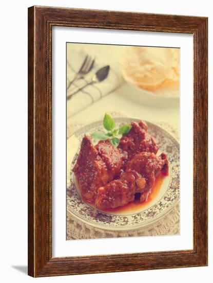 Indian Curry Chicken. Popular Indian Dish on Dining Table in Retro Vintage Style.-szefei-Framed Photographic Print