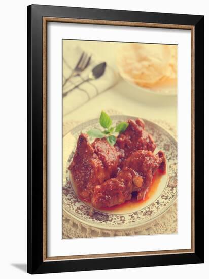 Indian Curry Chicken. Popular Indian Dish on Dining Table in Retro Vintage Style.-szefei-Framed Photographic Print