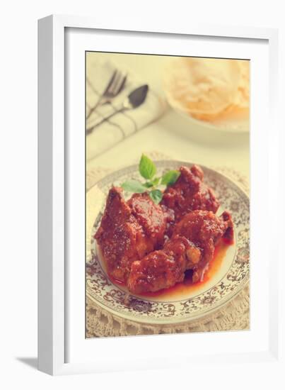 Indian Curry Chicken. Popular Indian Dish on Dining Table in Retro Vintage Style.-szefei-Framed Photographic Print