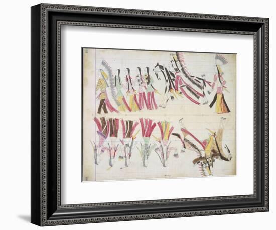 Indian Dance, Illustration from the 'Black Horse Ledger', 1877-79--Framed Giclee Print