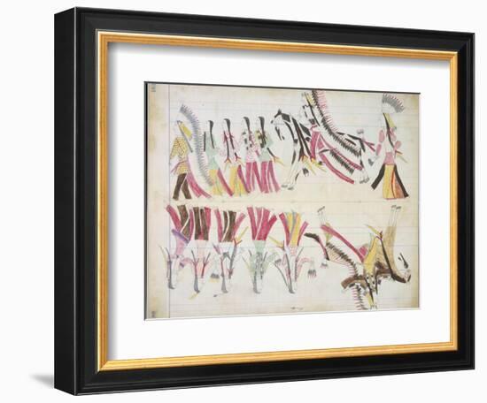 Indian Dance, Illustration from the 'Black Horse Ledger', 1877-79--Framed Giclee Print