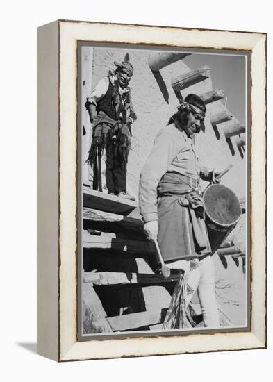 Indian Descending Wooden Stairs With Drum, Dance San Ildefonso Pueblo New Mexico 1942-Ansel Adams-Framed Stretched Canvas